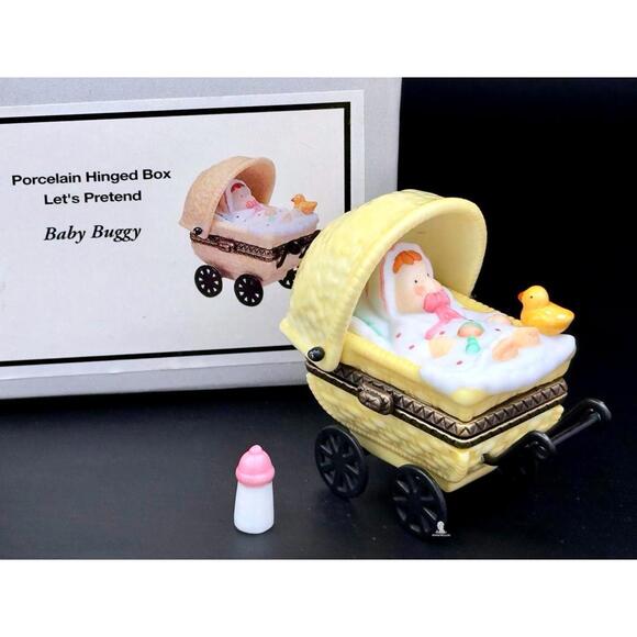 Other - PHB Midwest Porcelain Hinged Box Baby Buggy “Let’s Pretend” w Trinket Bottle